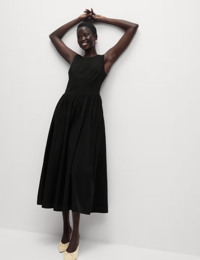 M&S Pure Cotton Round Neck Midi Waisted Dress