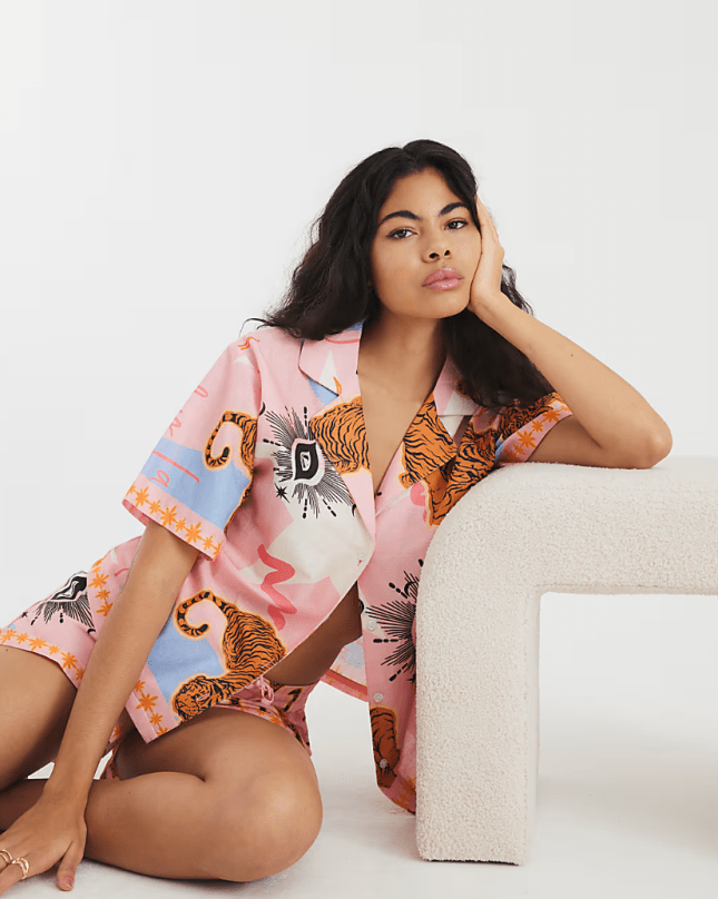 River Island Pink Printed Shirt Pyjama Set