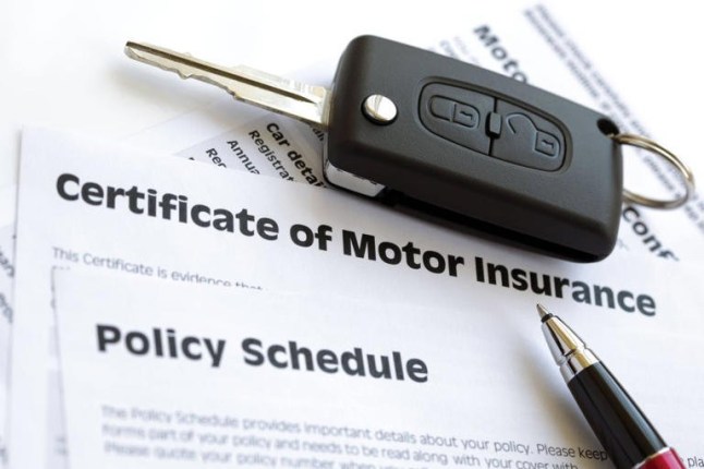 Certificate of motor insurance with key.